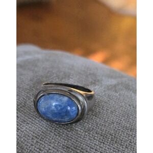 Sodalite Ring Marked SU Sterling Silver Denim Blue Cab Sunstone Ring Sz 7